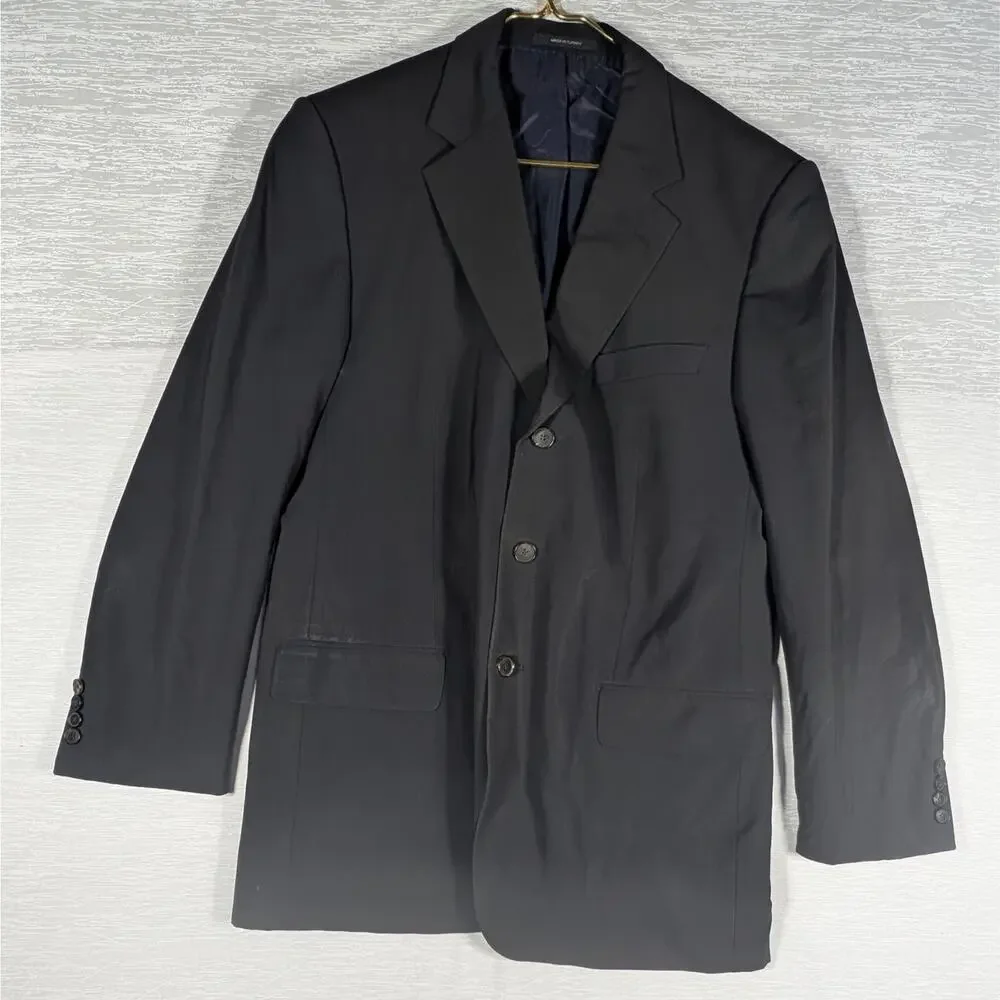 Hugo Boss Blazer Mens 44R 3 Button Black Wool Jacket